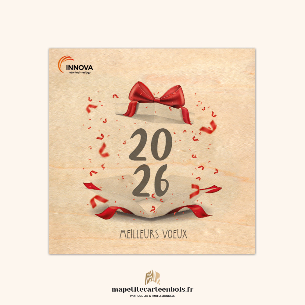 Modèle 18 – Carte de vœux en bois 2026 Modèle 18 - Carte de vœux en bois 2026