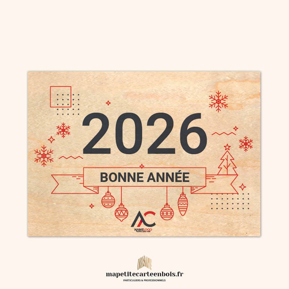 Modèle 33 – Carte de vœux en bois 2026 Modèle 33 - Carte de vœux en bois 2026