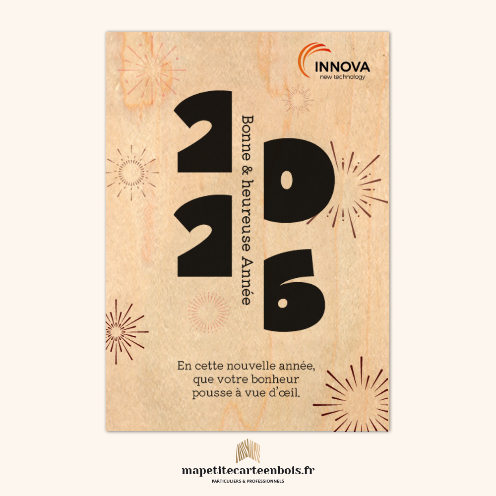 Modèle 44 – Carte de vœux en bois 2026 Modèle 44 - Carte de vœux en bois 2026