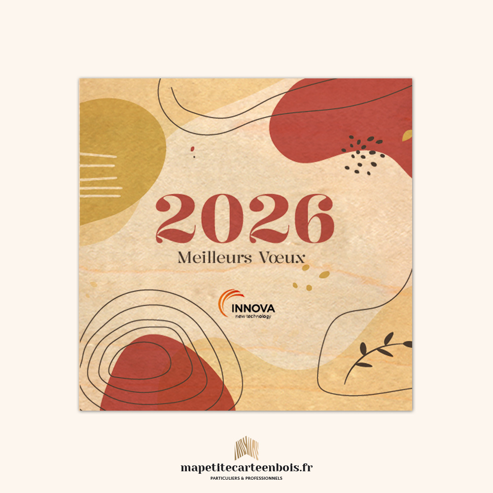 Modèle 1 – Carte de vœux en bois 2026 Modèle 1 - Carte de vœux en bois 2026