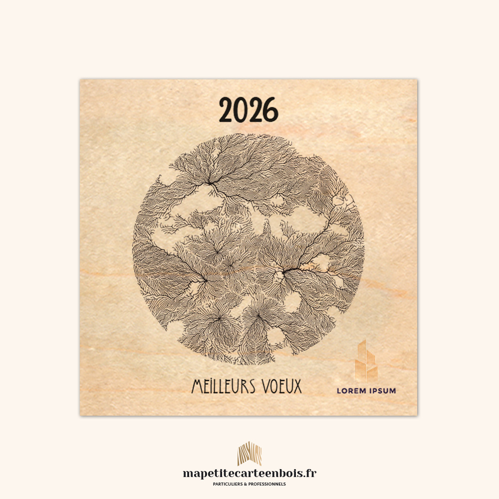 Modèle 4 – Carte de vœux en bois 2026 Modèle 4 - Carte de vœux en bois 2026
