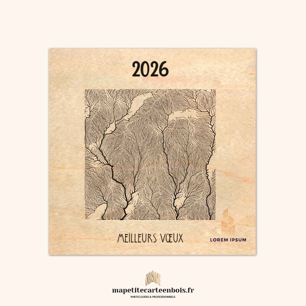 Modèle 5 – Carte de vœux en bois 2026 Modèle 5 - Carte de vœux en bois 2026